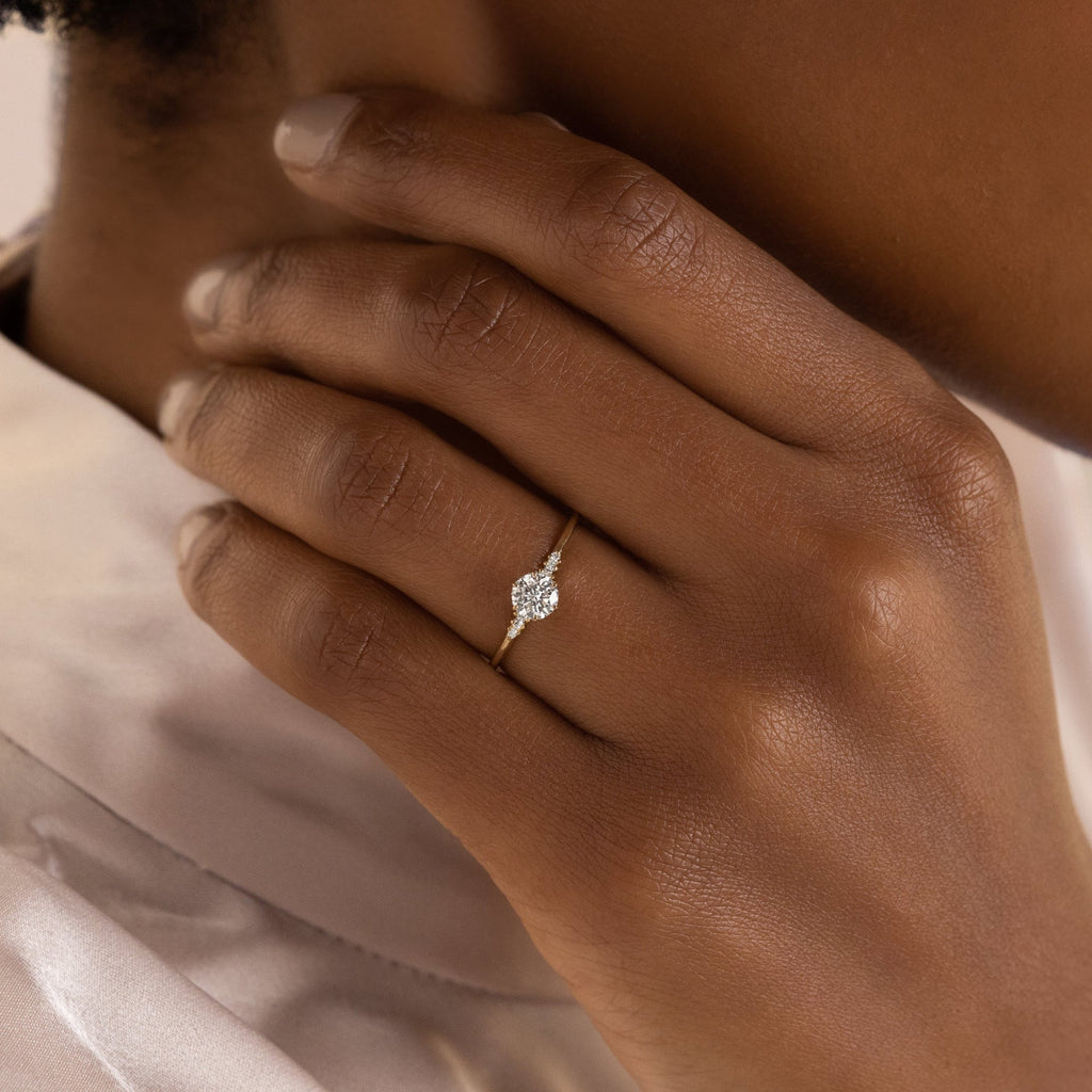 Solid Gold Poppy Seed Ring, Round Cut Diamond Moissanite Engagement Ring
