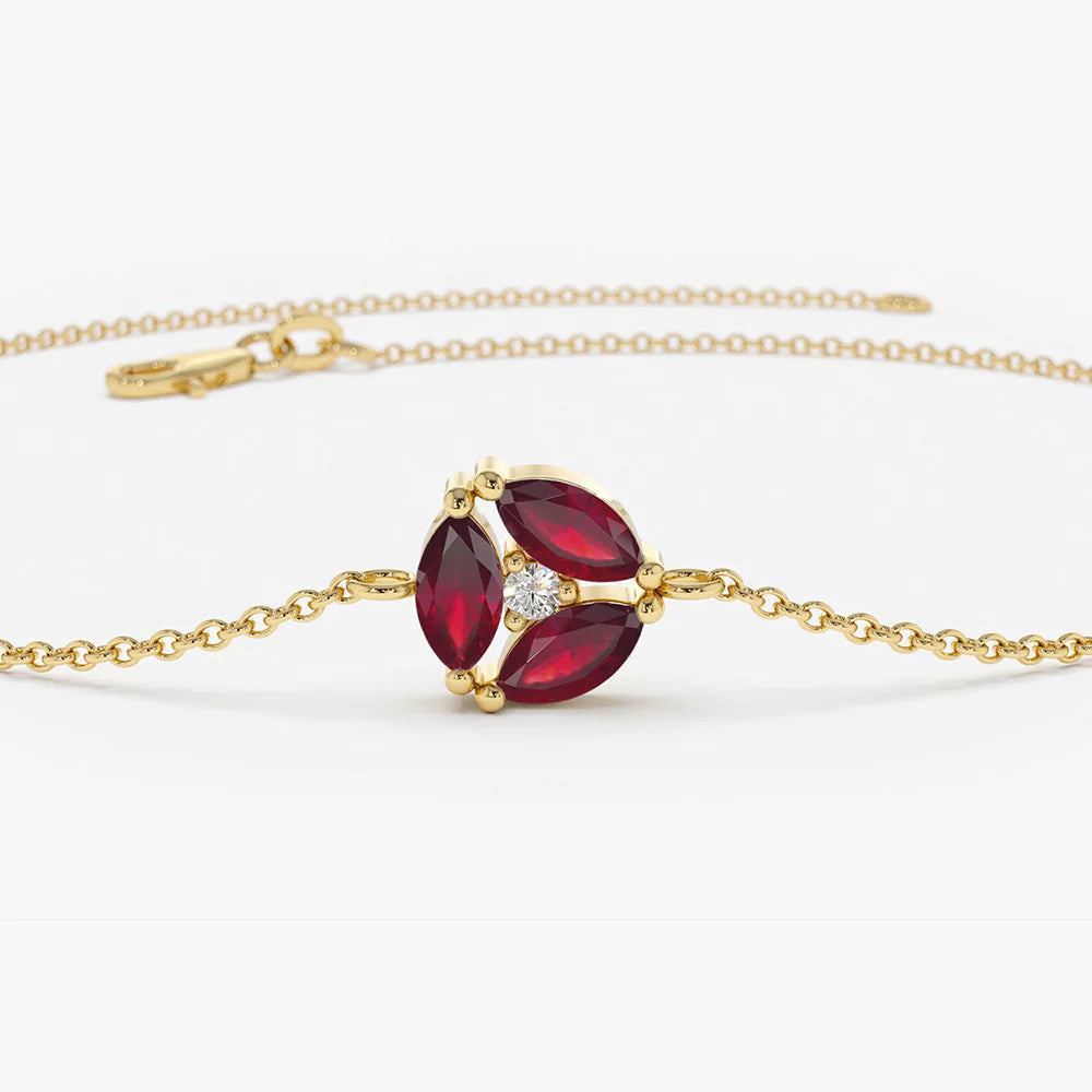 Solid Gold Marquise Ruby Cluster Bracelet