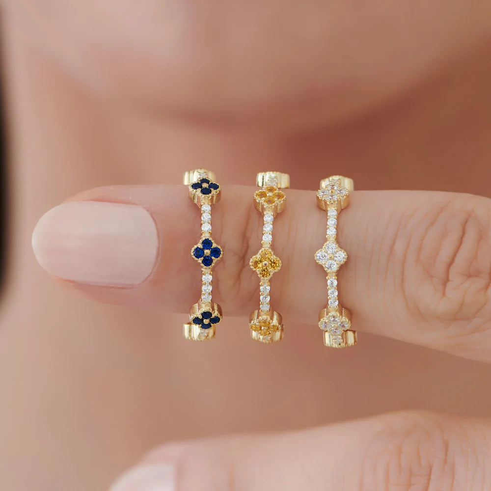 Solid Gold Full Eternity Clover Diamond Ring