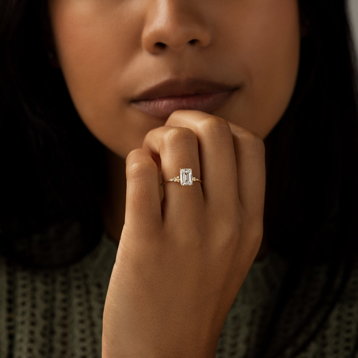 Solid Gold 2 CT Emerald Cut Moissanite Engagement Ring