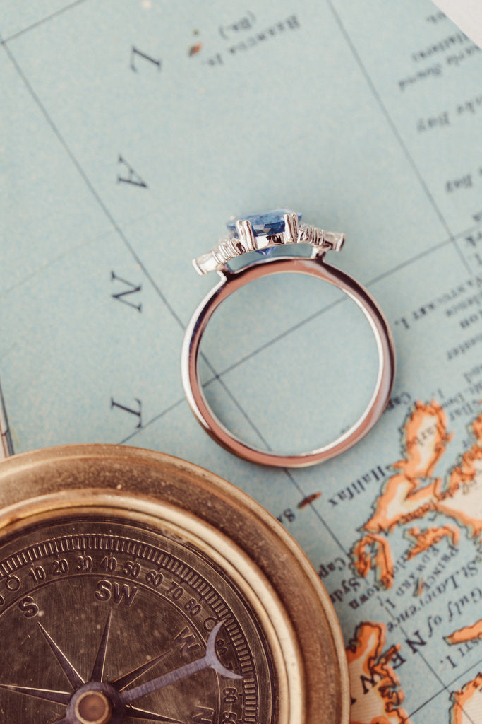 18K Solid Gold Blue Sapphire Ring