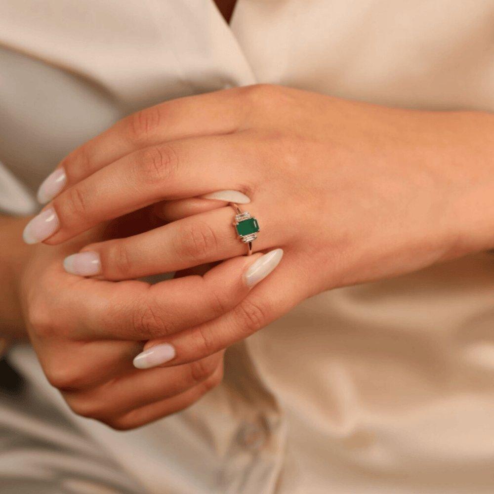 Solid Gold Emerald and Diamond Engagement Ring (99D31E)