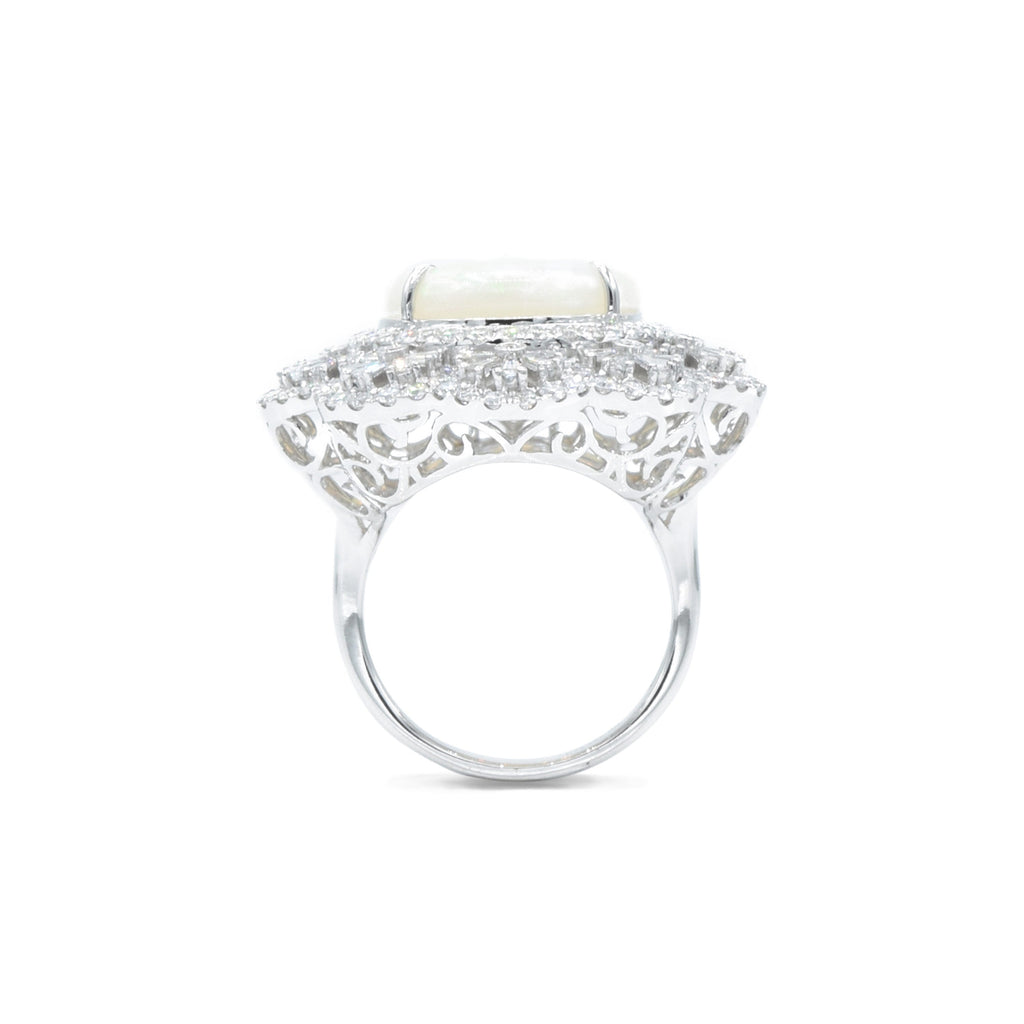 Solid Gold Opal Center Ring with Diamonds