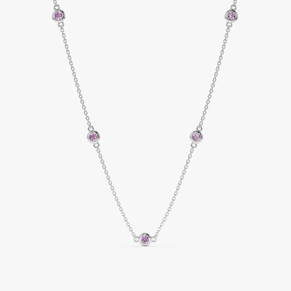 Solid Gold Amethyst Station Necklace (8CA269)