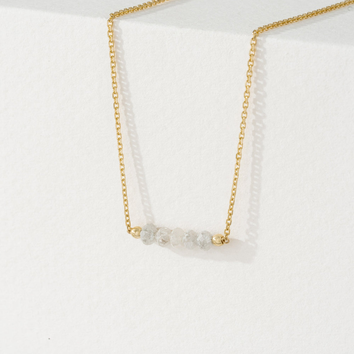 Solid Gold Grey Diamond Beaded Bar Necklace (DB411E)