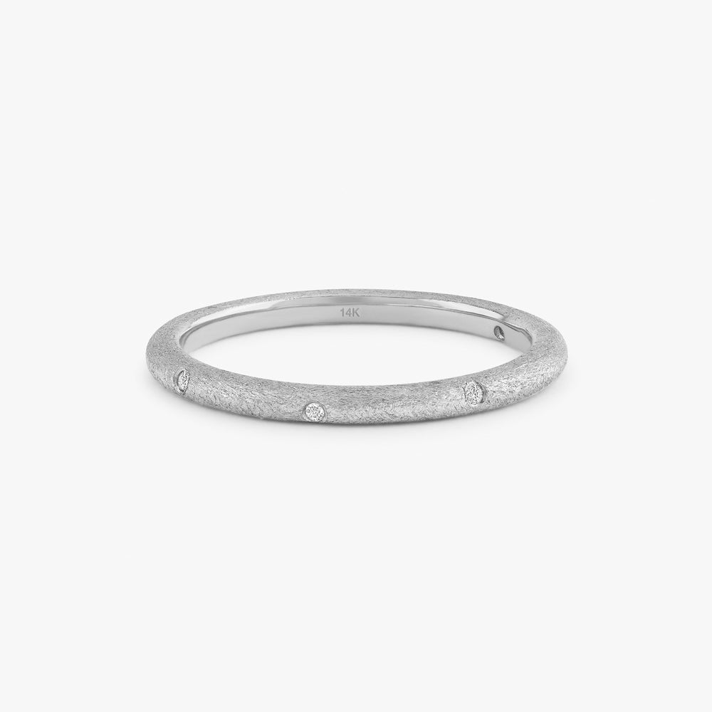 14K Solid Gold Flush Set Brushed Gold Diamond Ring