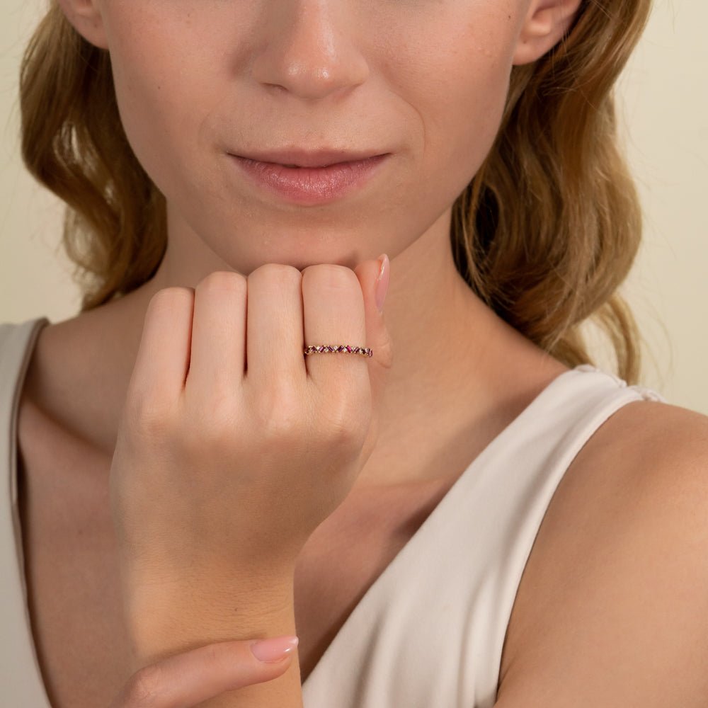 Solid Gold Ruby and Diamond Garland Ring