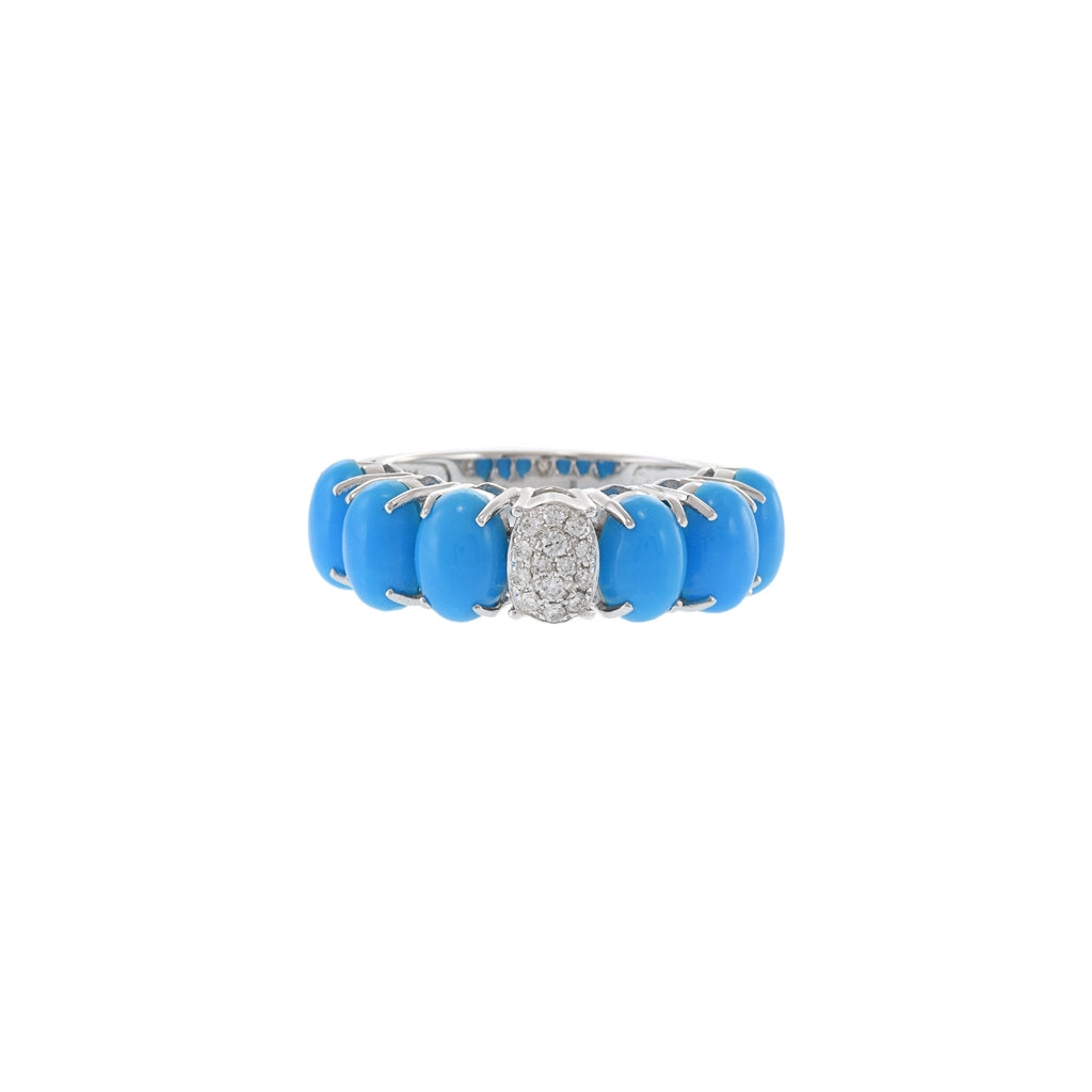 Solid Gold Oval Turquoise And Diamond Ring