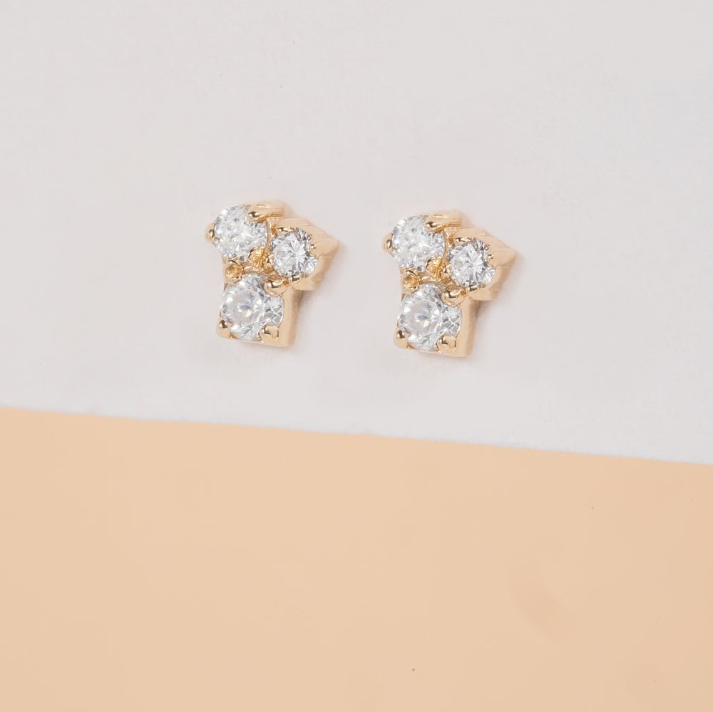 Solid Gold Triple Diamond Cluster Studs