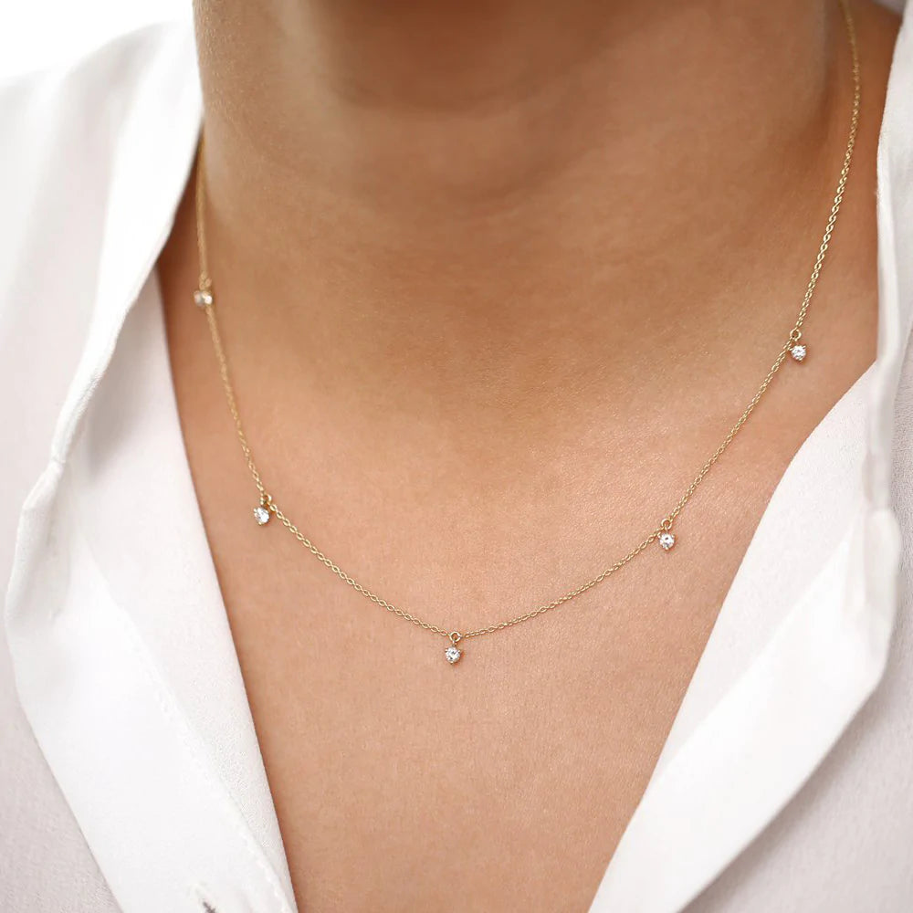 Solid Gold Dangling Diamond Solitaire Necklace