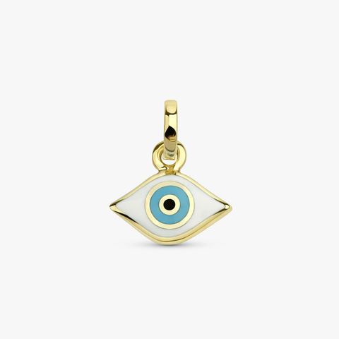 Solid Gold White Enamel Evil Eye Charm (CB7664)