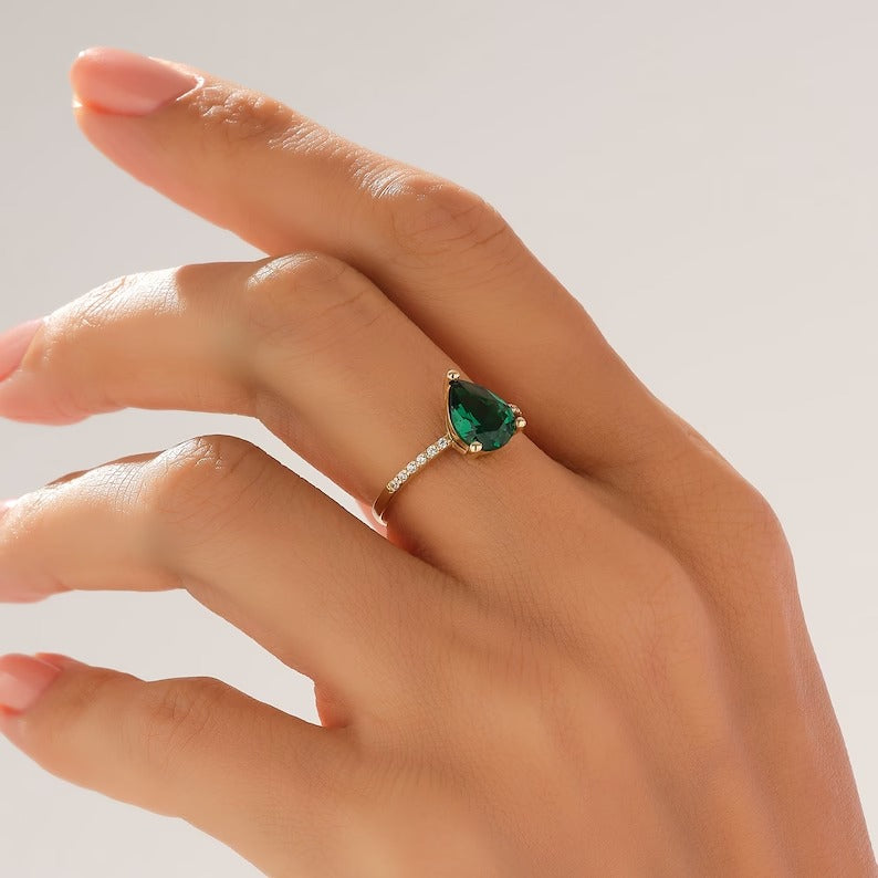 Solid Gold Green Emerald Solitaire Ring
