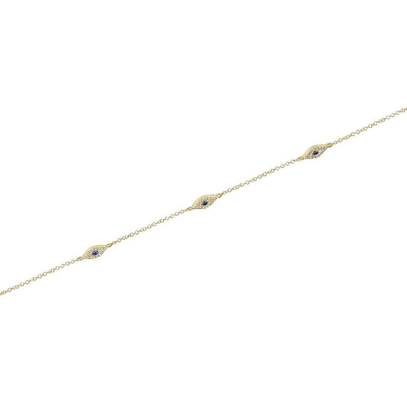 Solid Gold Diamond Sapphire Three Evil Eye Bracelet (64D87A)