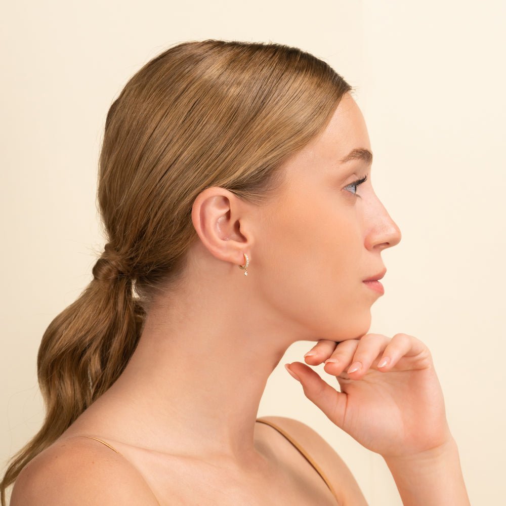 Solid Gold Diamond Drop Hoop Earrings