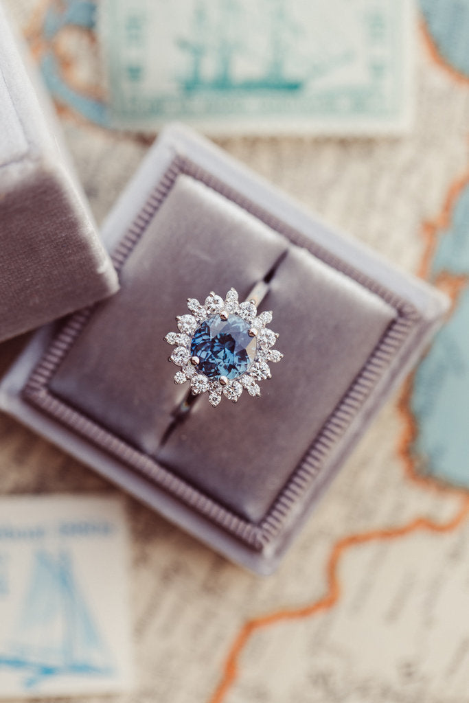 Solid Gold And Sapphire Halo Ring