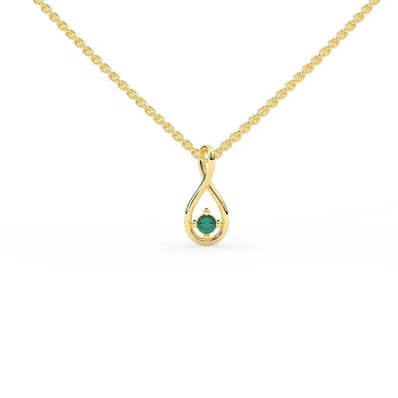 Solid Gold Natural Solitaire Emerald Necklace