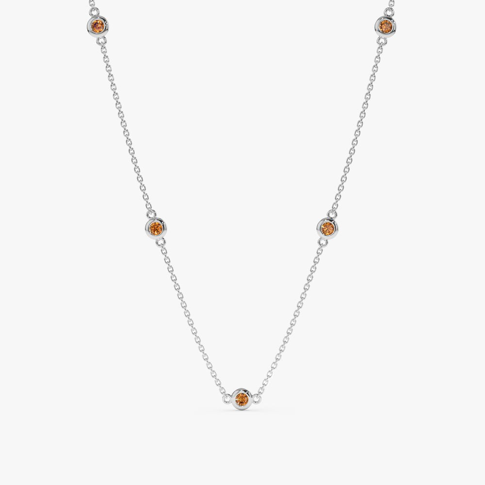 Solid Gold Citrine Station Necklace (8E4E50)
