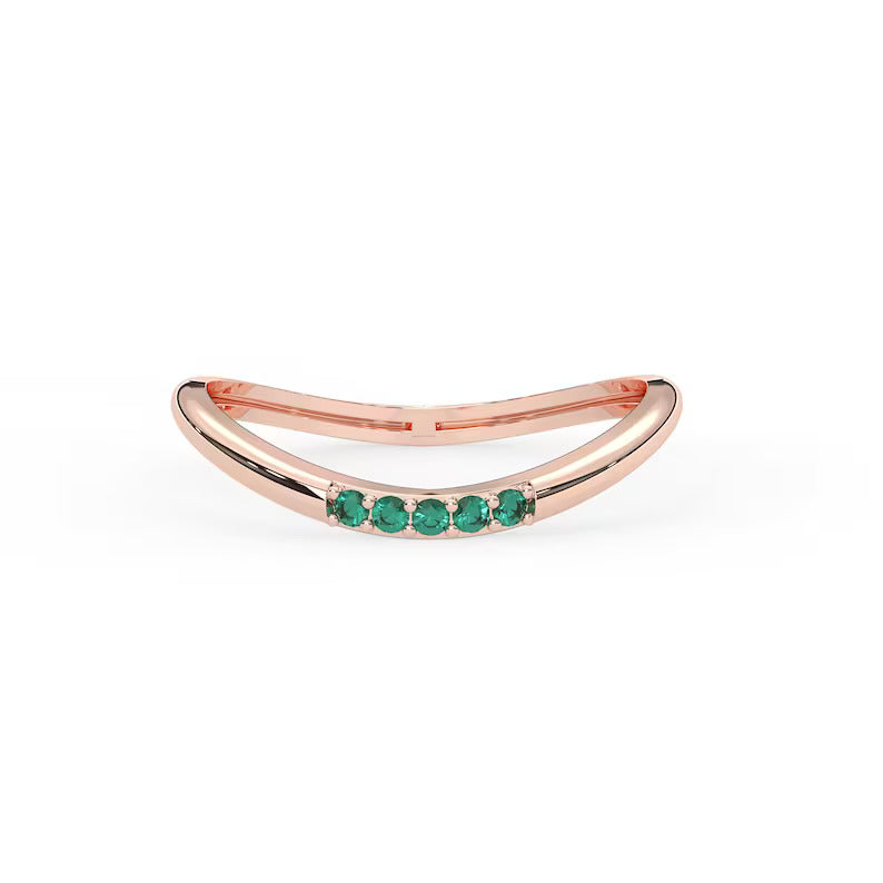 Solid Gold Curved Emerald Ring