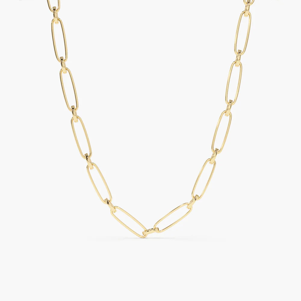 Solid Gold Oval Link Chain Necklace