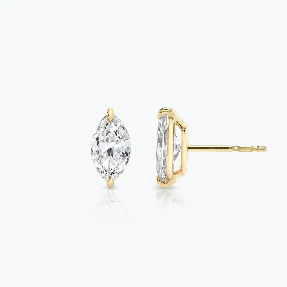 Solid Gold Marquise Solitaire Studs , 1ct. Moissanite Diamond Studs