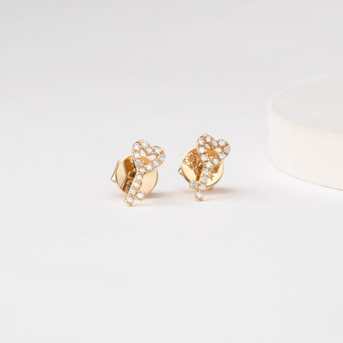 Solid Gold Diamond Key Stud Earrings