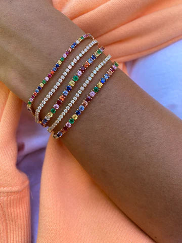 Solid Gold Tennis Bracelet Large Multi-colored fine gemstone | Multi Color