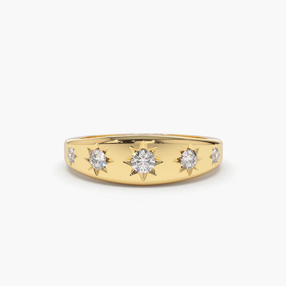 Solid Gold Star Setting Graduating Diamond Statement Ring (FEA822)