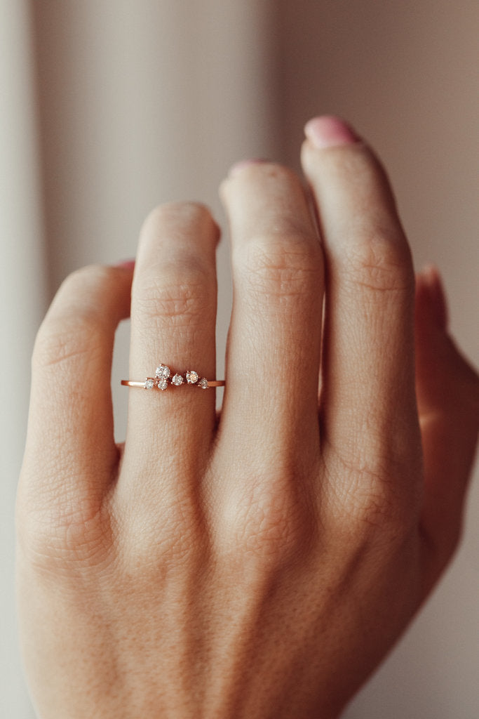 Solid Gold Round Diamond Cluster Band