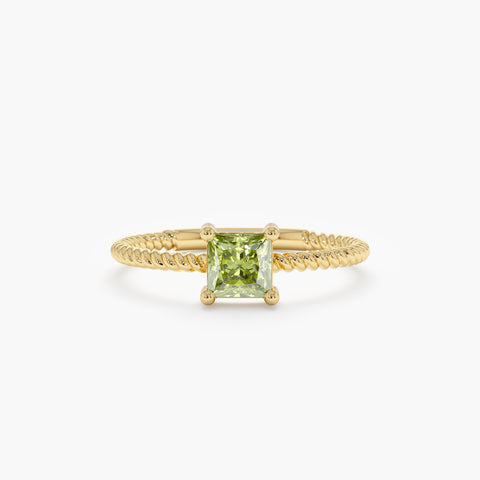 Solid Gold Square Peridot Braided Band