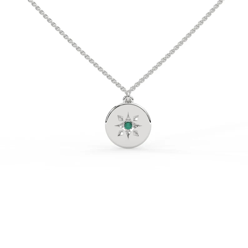 Solid Gold Natural Emerald North Star Necklace