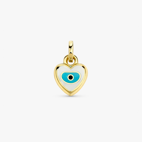 Solid Gold White Enamel Evil Eye Heart Charm (92DC19)