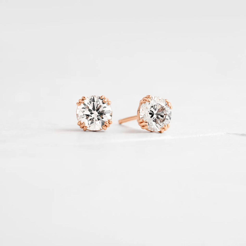 Solid Gold Diamond Threaded Studs, 0.5ctw Moissanite Diamond Studs