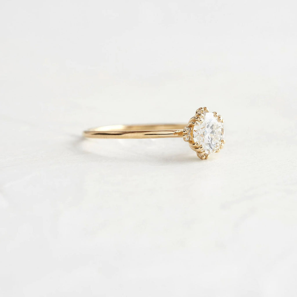 Solid Gold Threaded Ring with Halo, Round Cut Diamond