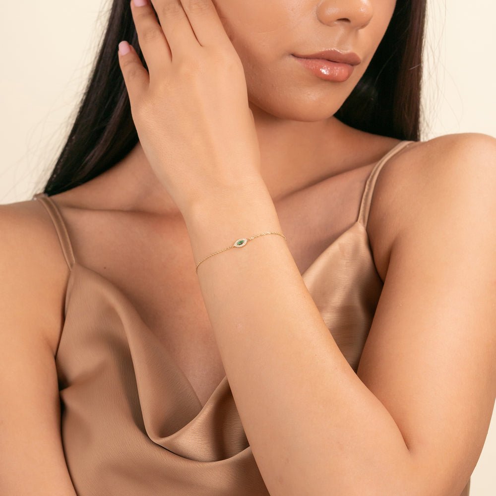 Solid Gold Emerald Diamond Eye Bracelet