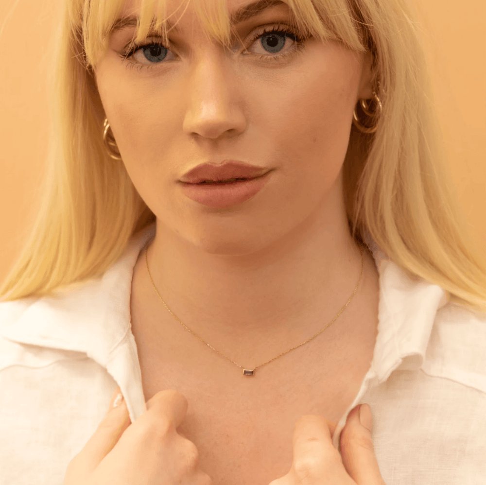 Solid Gold Dainty Amethyst Necklace (08FE43)