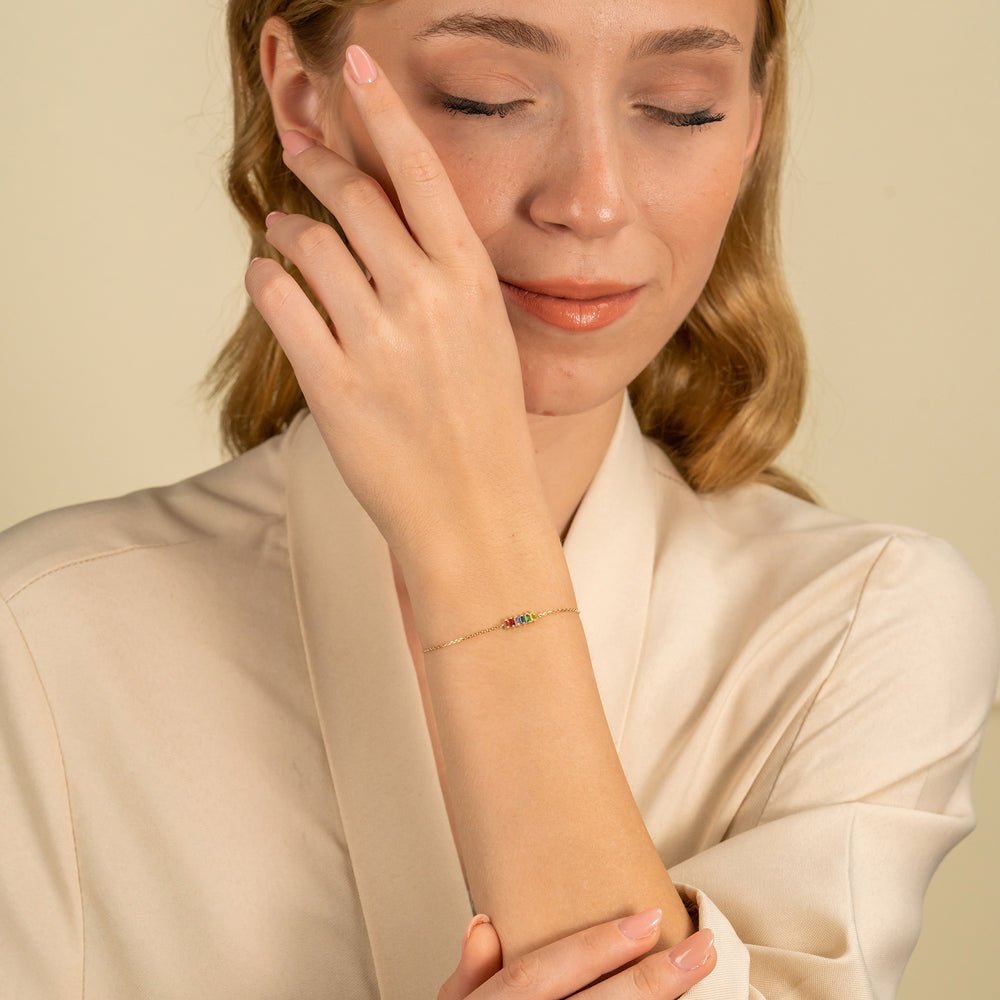 Solid Gold Rainbow Sapphire Bar Bracelet