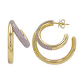 Solid Gold Diamond Double Line Open Hoop Earrings