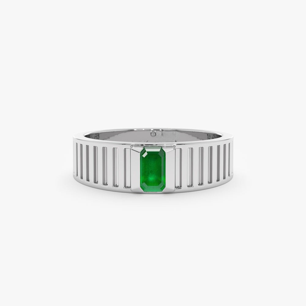 Solid Gold Natural Emerald Gatsby Ring (8509C4)