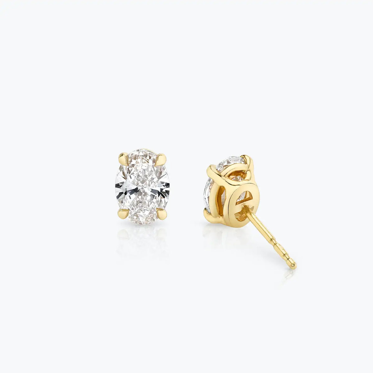 Solid Gold Oval Solitaire Studs , 1ct. Moissanite Diamond Studs