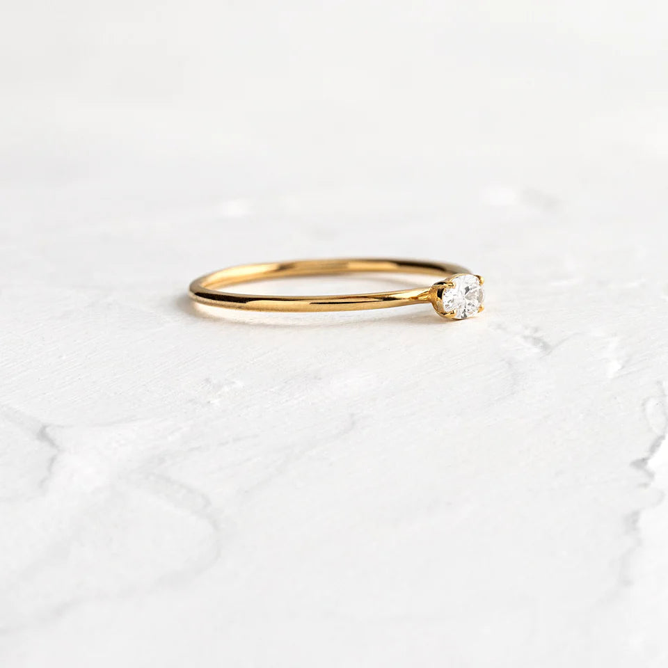 Solid Gold Whisper Stacking Ring, Oval Diamond Engagement Ring