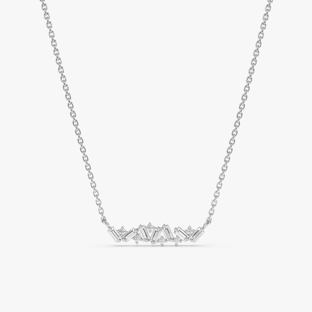 Solid Gold Baguette Diamond Cluster Necklace (339432)