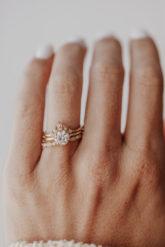 Solid Gold Lab-Grown Diamond Round Beaded Head Solitaire Ring