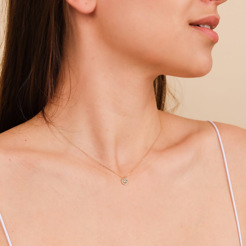Solid Gold Diamond & Sapphire Happy Face Necklace