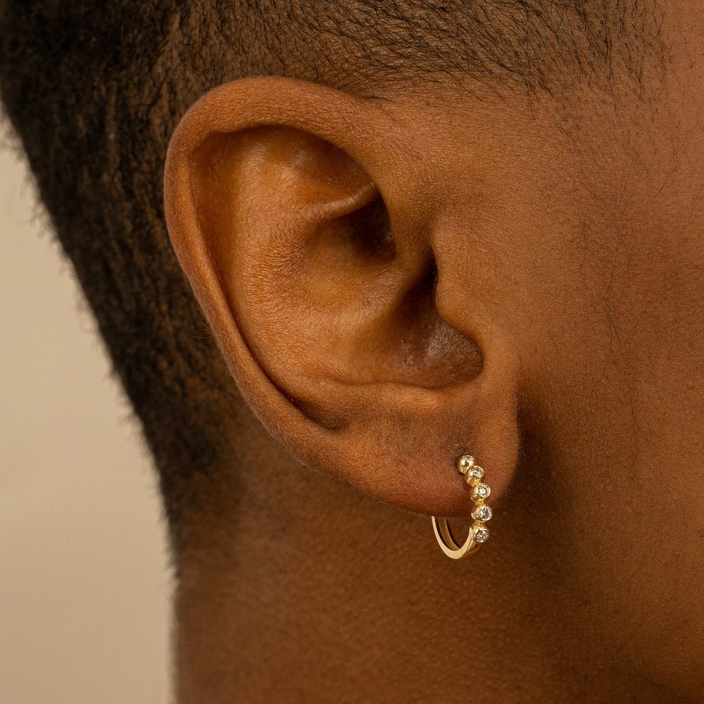 Solid Gold Diamond Bezel Hoop Earrings