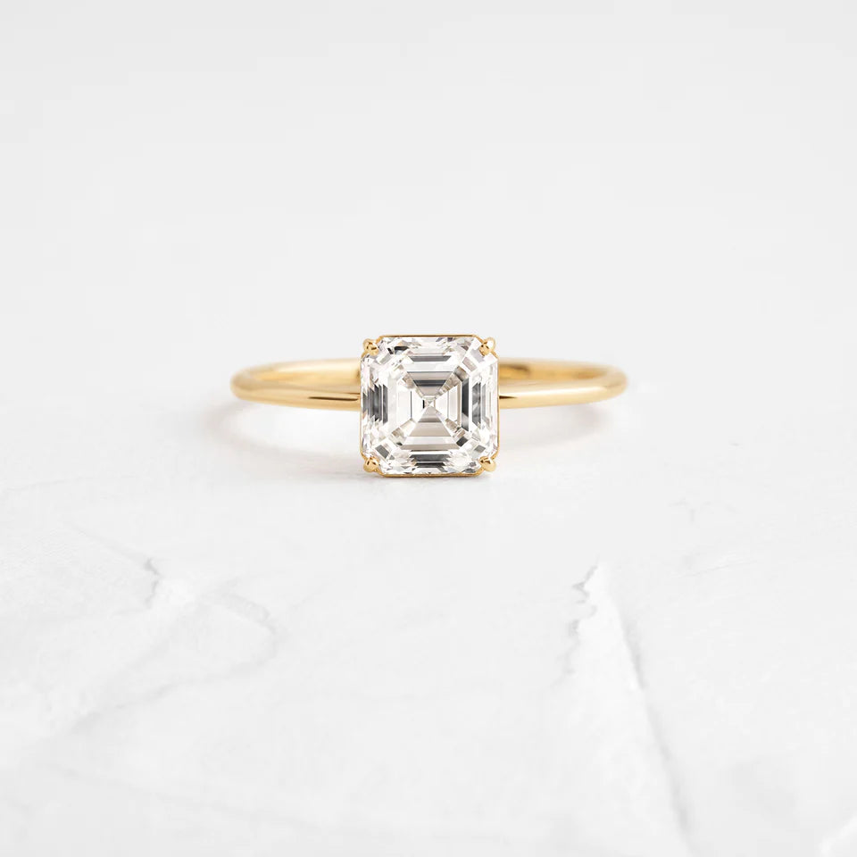 Solid Gold Whisper Ring, 1.5ct. Asscher Cut Diamond Moissanite Ring