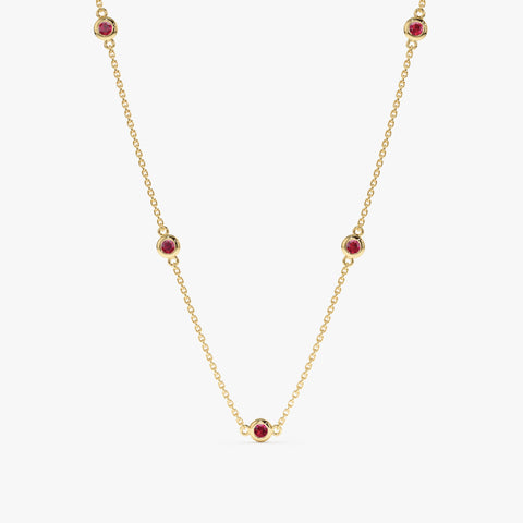 Solid Gold Ruby Station Necklace (AF0210)