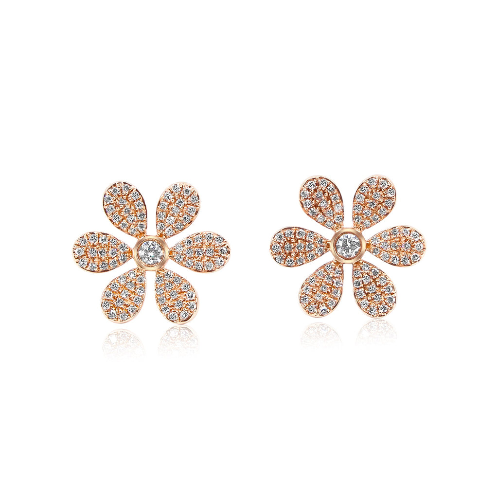 18K Solid Gold Diamond Flower Earring - Style A