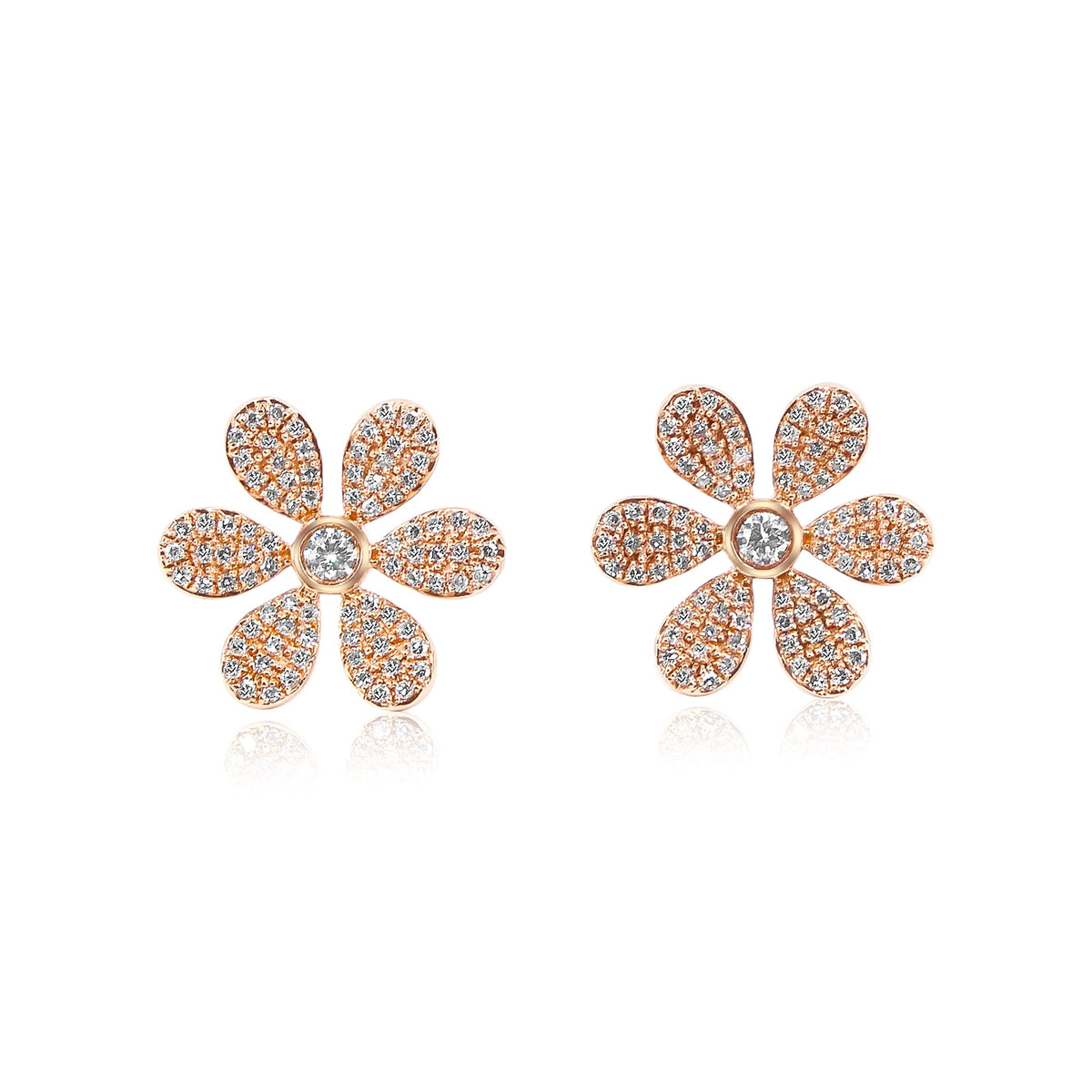 18K Solid Gold Diamond Flower Earring - Style A