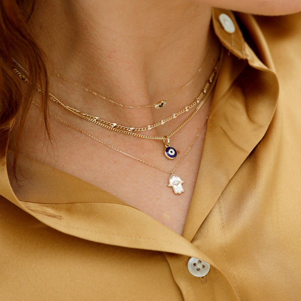 Solid Gold & Diamond Hamsa Necklace (735FAD)