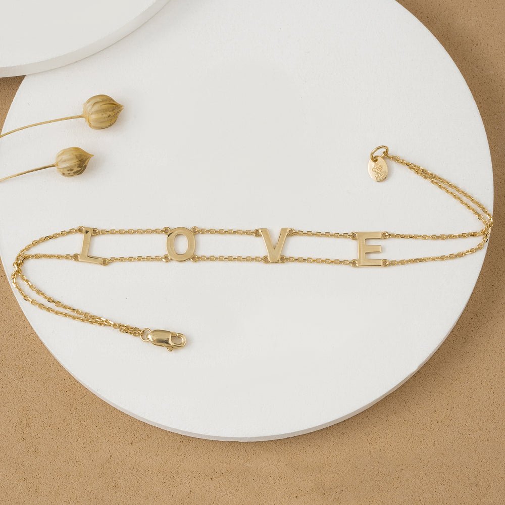 18K Solid Gold Custom Name Double Chain Bracelet - Style A